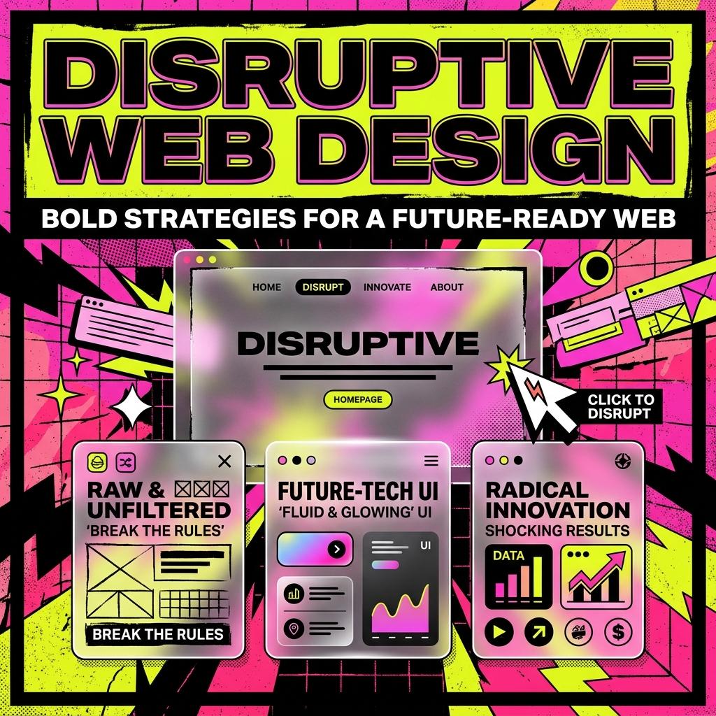 Portada ilustrada con estilos combinados de neo-brutalismo y glassmorphism.